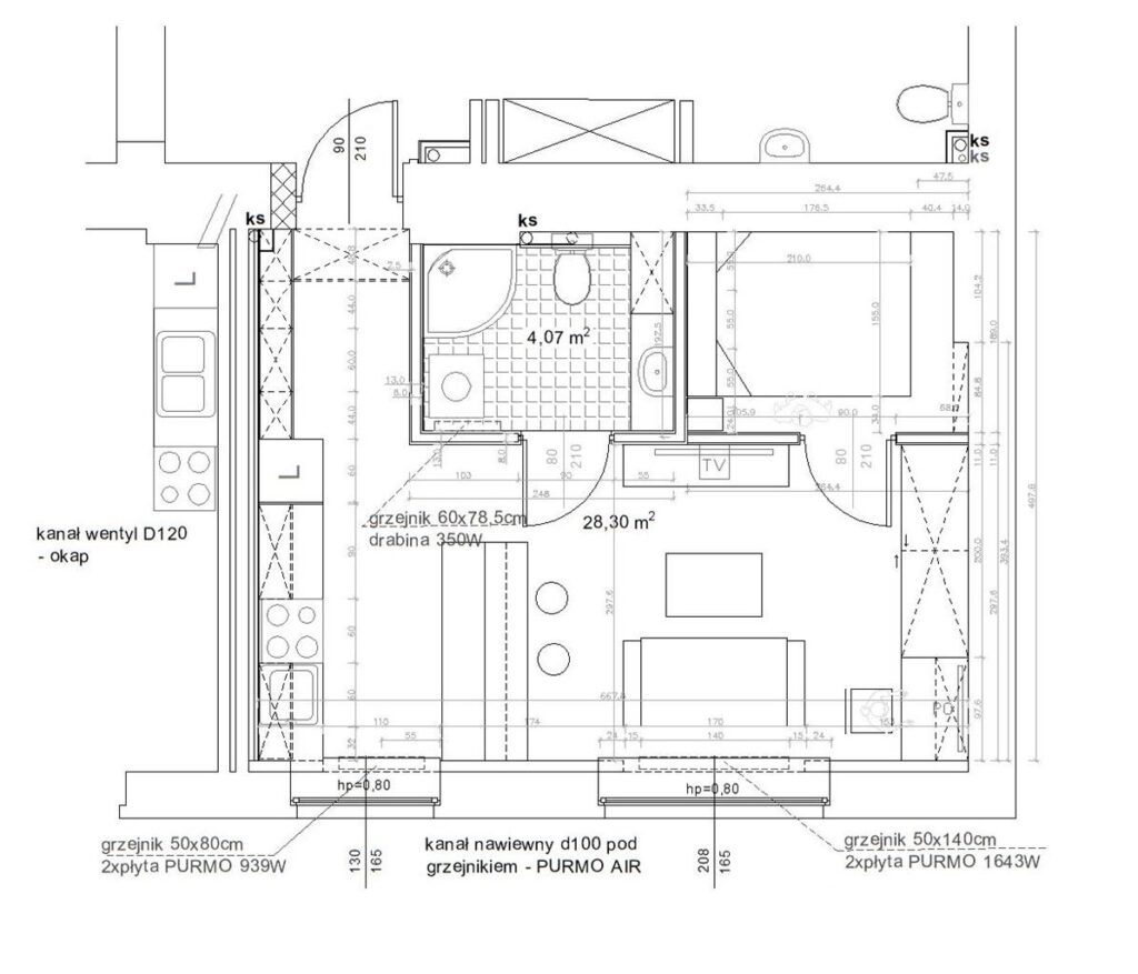 Projekt wnętrza kawalerki 30m2 w Łodzi