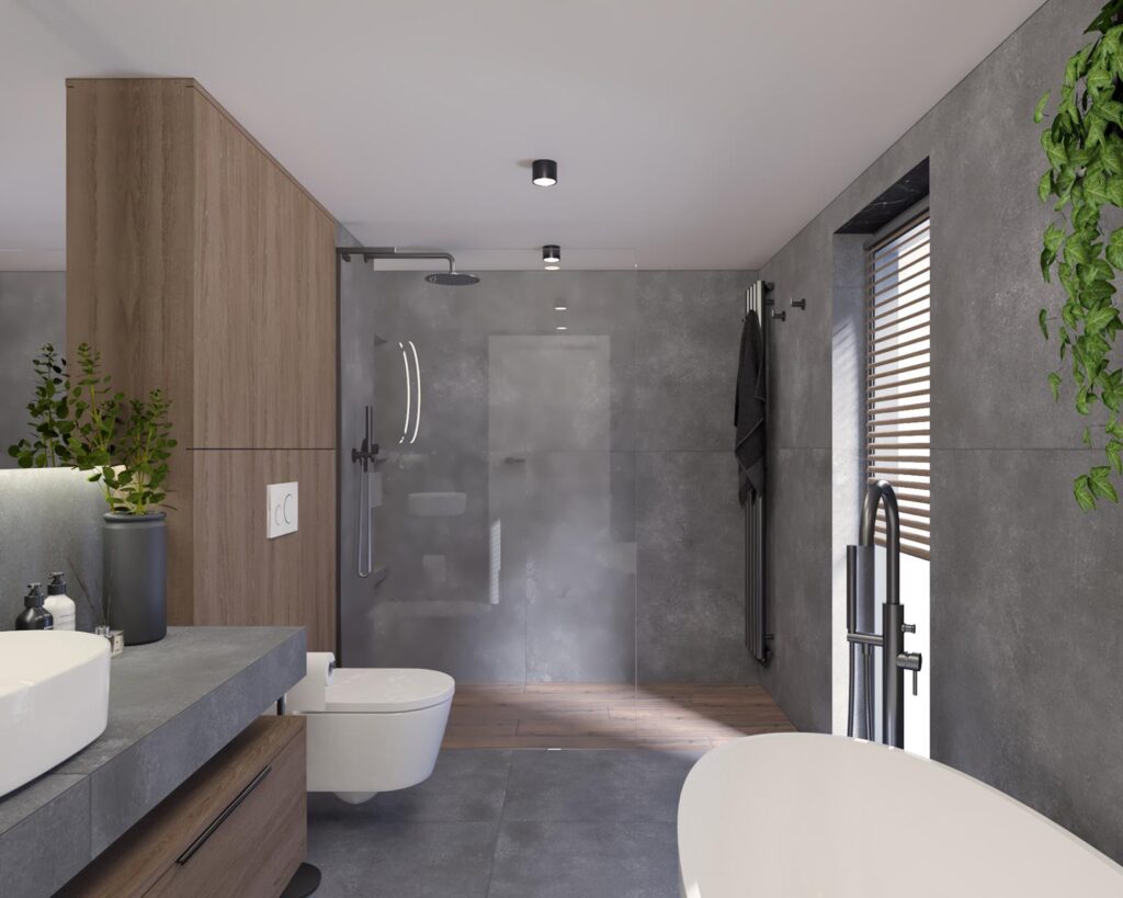 Projekt wnętrza  domu jednorodzinnego - łazienka Projekt wnętrza  domu jednorodzinnego 53,00m² w Opocznie