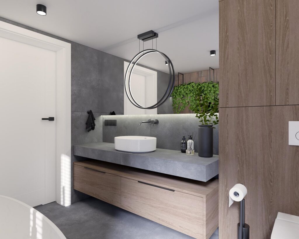 Projekt wnętrza  domu jednorodzinnego - łazienka Projekt wnętrza  domu jednorodzinnego 53,00m² w Opocznie