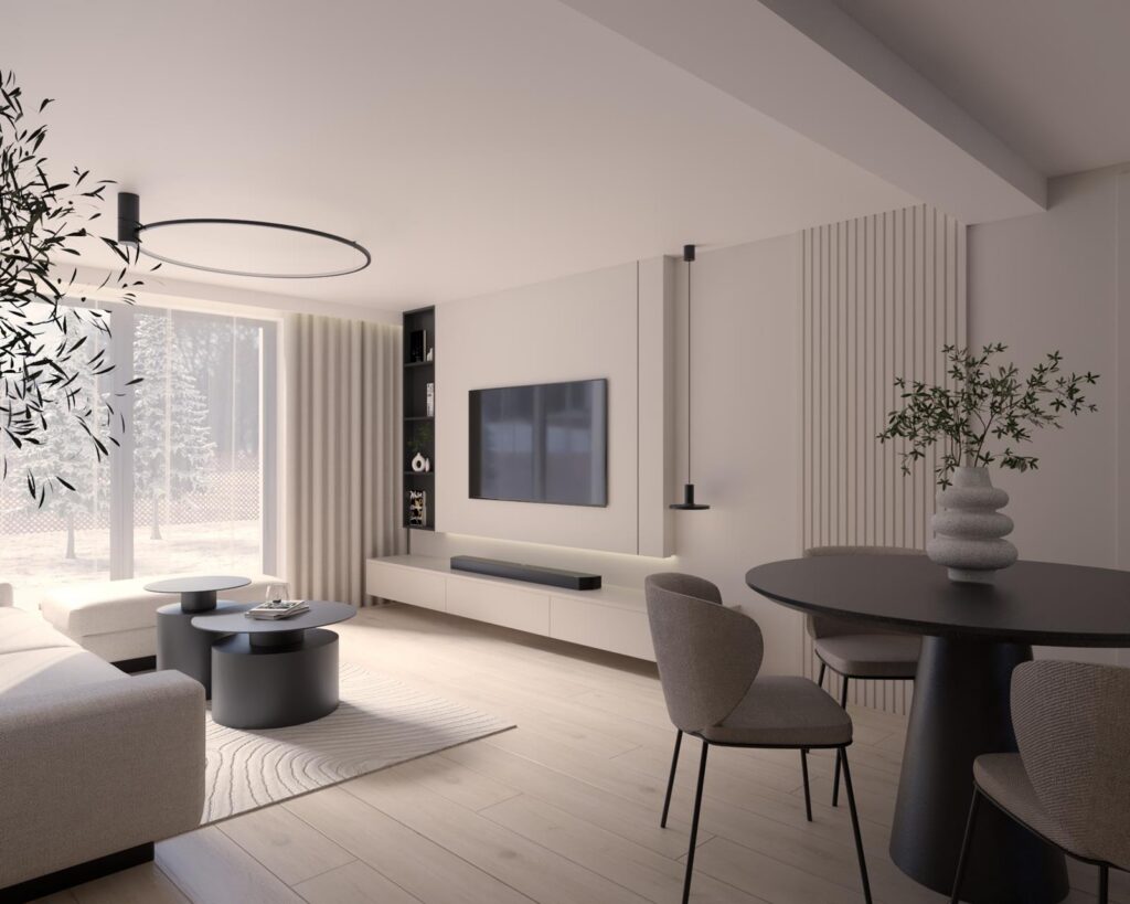 Projekt wnętrza  domu jednorodzinnego - salon i jadalnia Projekt wnętrza  domu jednorodzinnego 53,00m² w Opocznie