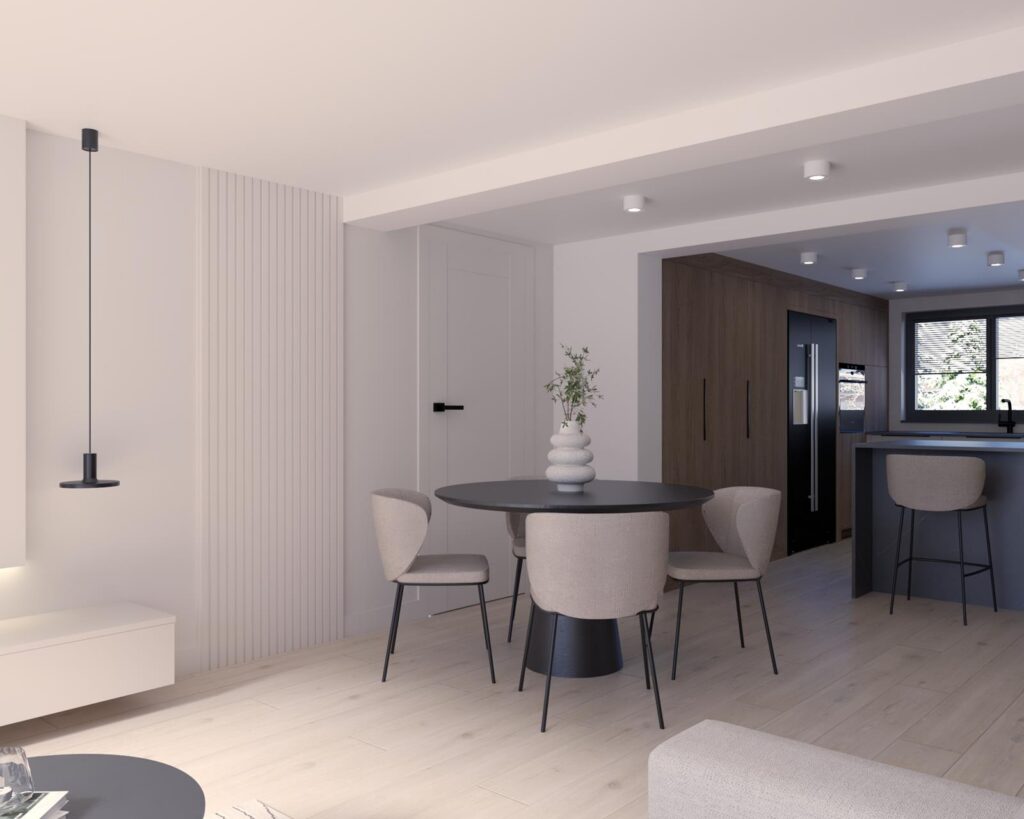 Projekt wnętrza  domu jednorodzinnego - salon i jadalnia Projekt wnętrza  domu jednorodzinnego 53,00m² w Opocznie