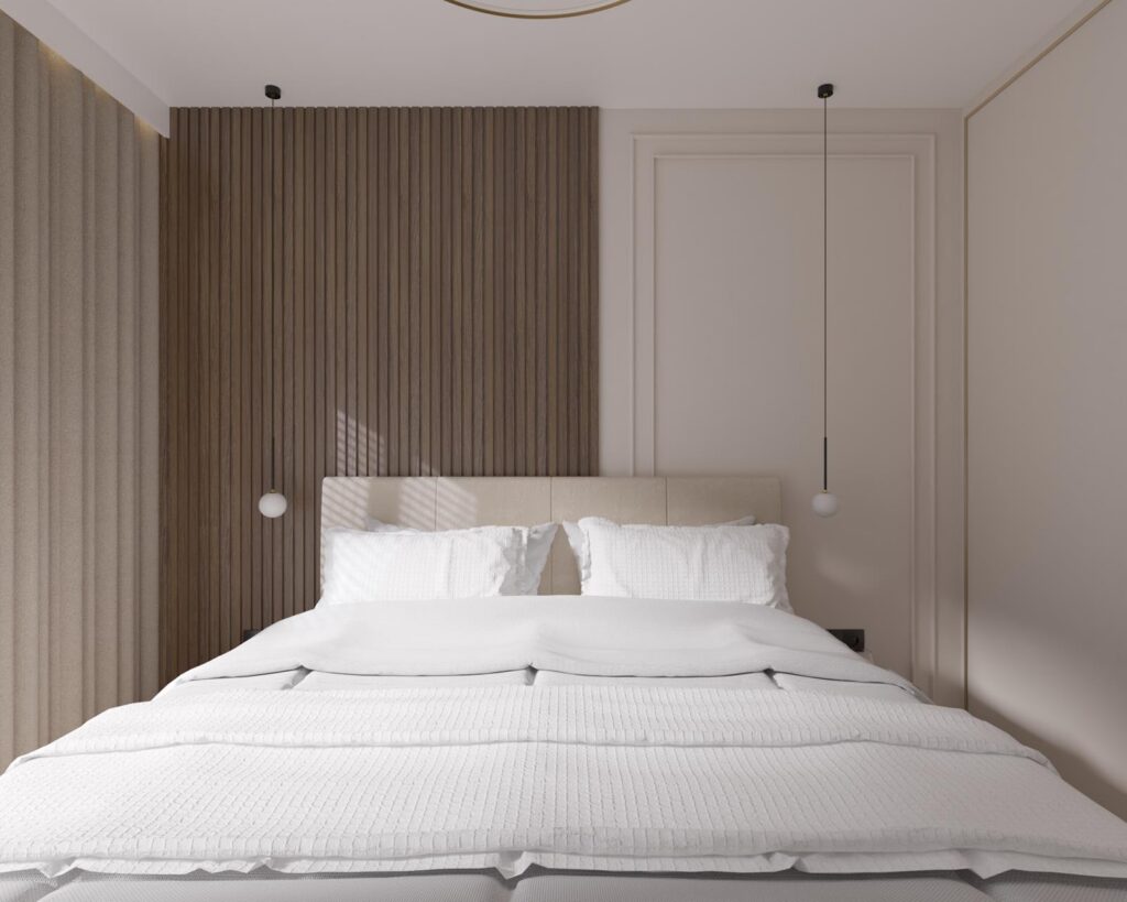 Projekt wnętrza mieszkania - sypialnia Projekt wnętrza mieszkania deweloperskiego 64,50m² w Łodzi