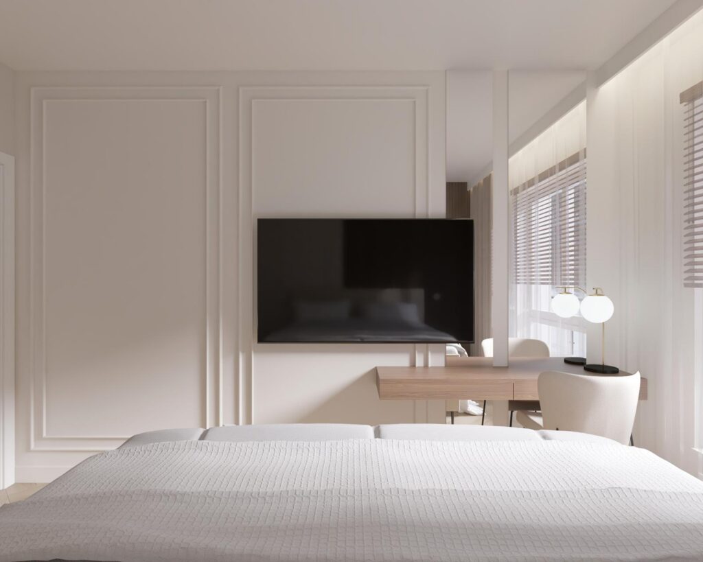 Projekt wnętrza mieszkania - sypialnia Projekt wnętrza mieszkania deweloperskiego 64,50m² w Łodzi