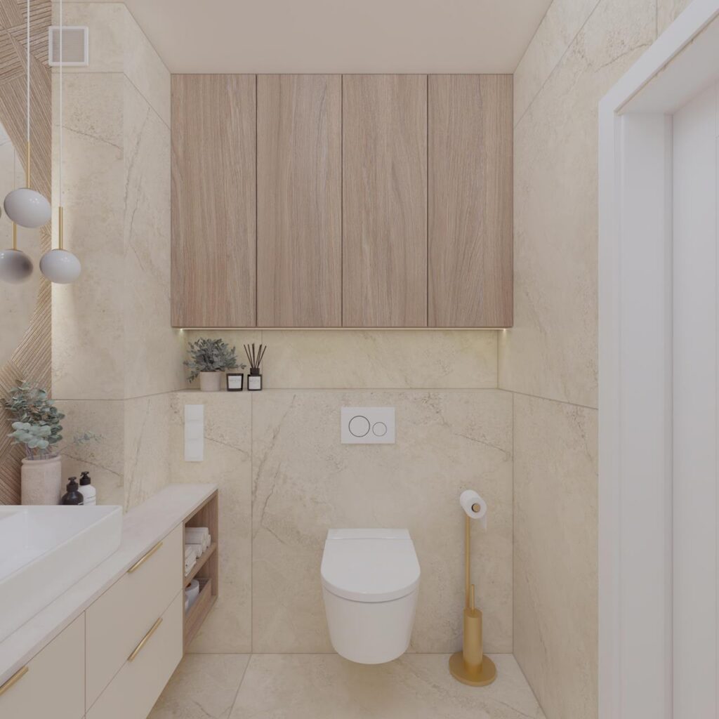 Projekt wnętrza mieszkania - łazienka Projekt wnętrza mieszkania deweloperskiego 64,50m² w Łodzi